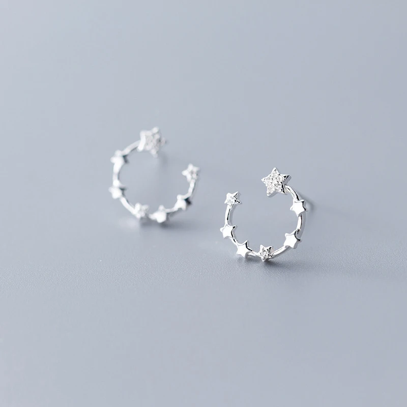 Женские серьги-гвоздики в виде Луны из серебра 100% пробы с фианитом | Украшения и