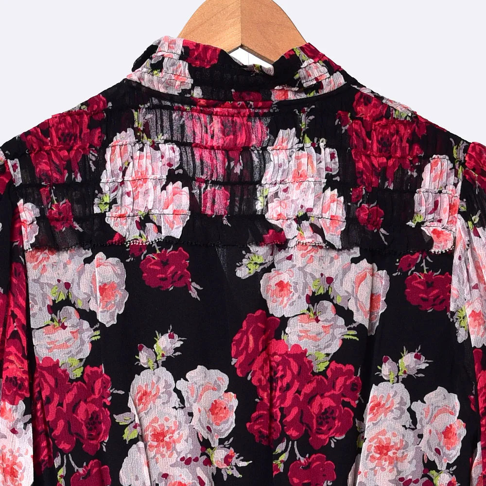 

Rose Flowers Printted Women Midi Dress 2020 New V-neck Spring Summer Irregular Ruffled Female Dresses For Holiday 2020 New