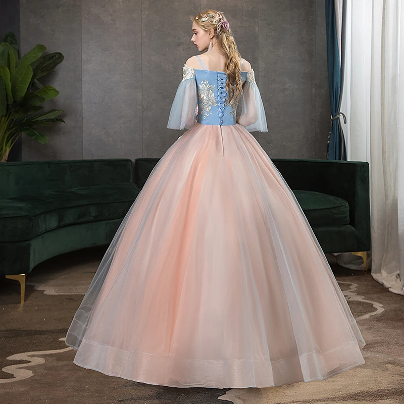 Quinceanera Dresses Contrast Color Prom Dress Off The Shoulder Luxury Embroidery Ball Gown Spaghetti Strap Vintage Party | Свадьбы и