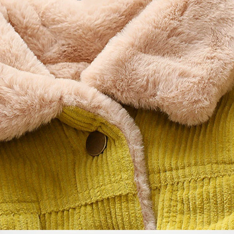 Fashion Baby Girl Boy Winter Jacket Corduroy Fur Thick Infant Toddler Child Warm Coat Baby Outwear High Quality Clothes 1-5Y images - 6