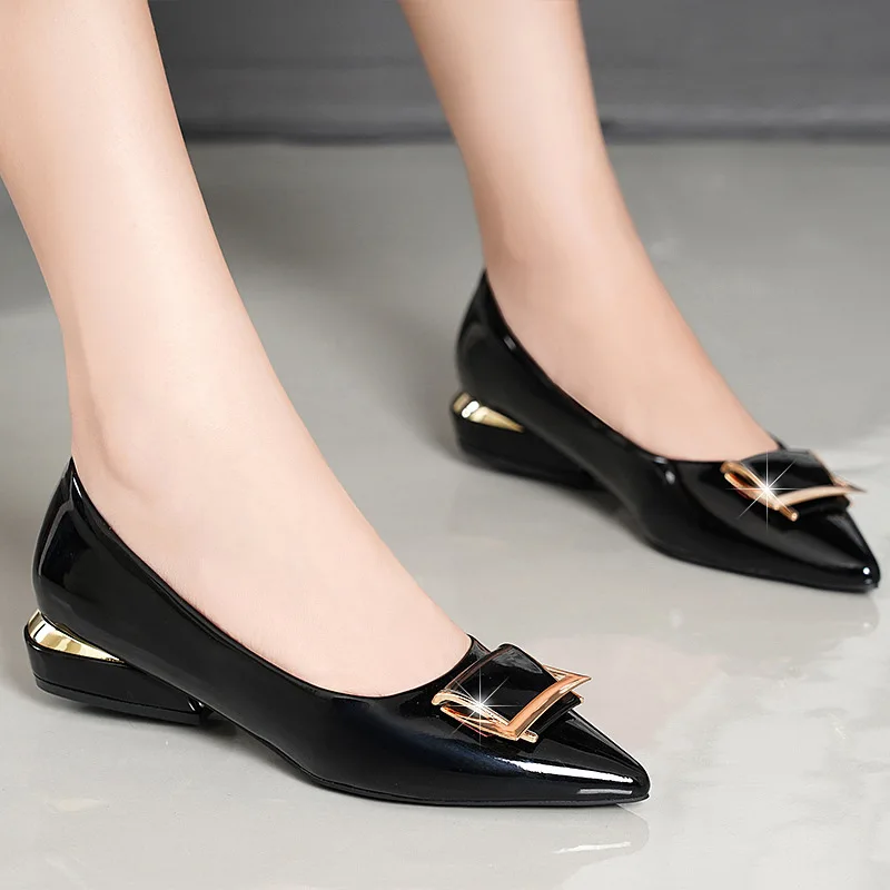 

Pointed Toe Leather Shoes for Women Summer Shoes Office Shoe Fashion Women Pumps Slip on Wedge Sandals for Office Zapatos