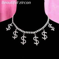 sexy womens money dollar rhinestone crystal pendant necklace statement jewelry double row collar necklace party neck chain acce