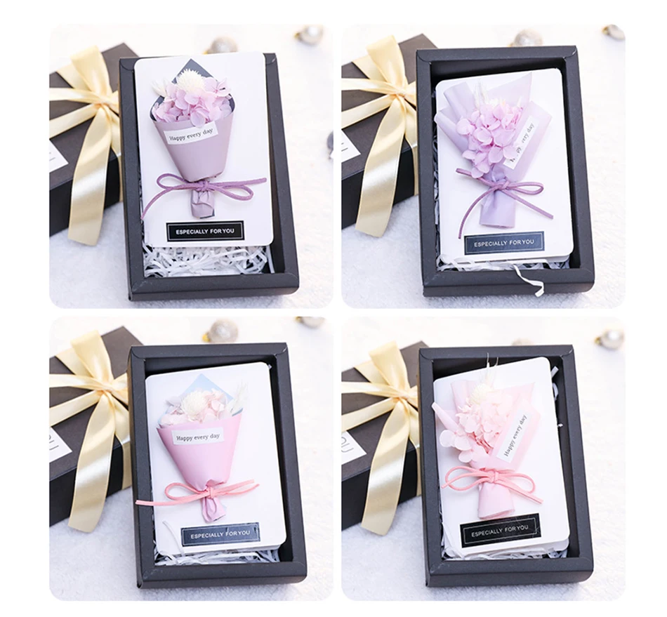Новинка, креативные поздравительные открытки с сушеным цветком, с подарочной коробкой, Романтический букет на День святого Валентина, поздравительные открытки, подарок на день матери, год
