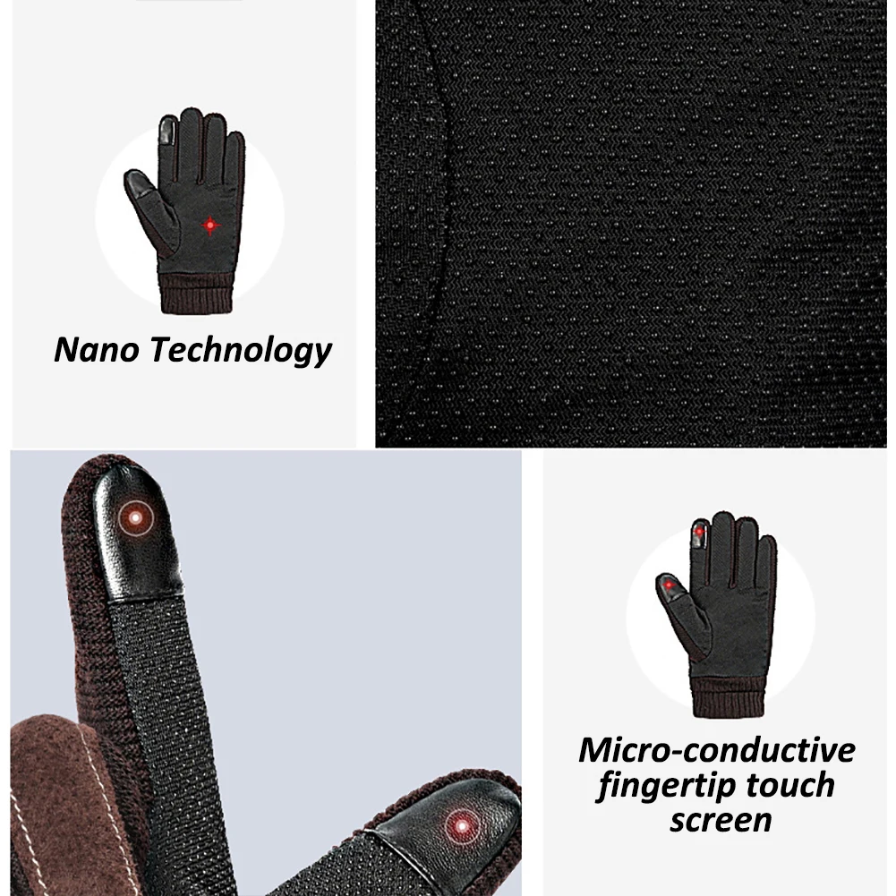 Мужские перчатки Осень-зима теплые имитация меха варежки сенсорный экран замша
