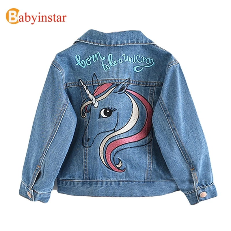 New Kids Denim Jacket For Girls Cute Unicorn Clothes Full Sleeve Little Clothing Letters Print Baby Girl Fall | Детская одежда и