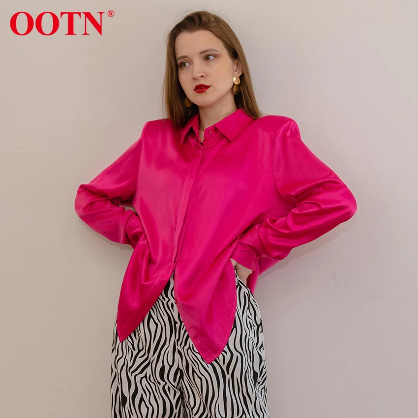 

Женская атласная блузка с отложным воротником и высоким плечом OOTN Y2k, однобортная рубашка с длинными рукавами, Корейская уличная одежда на п...