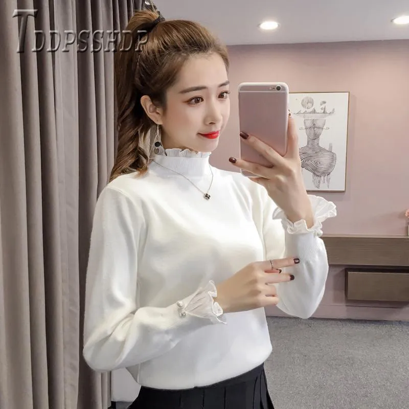 

2019 Lining With Fluff Women Sweater Sweet Knitting Female Bottoming Sweaters