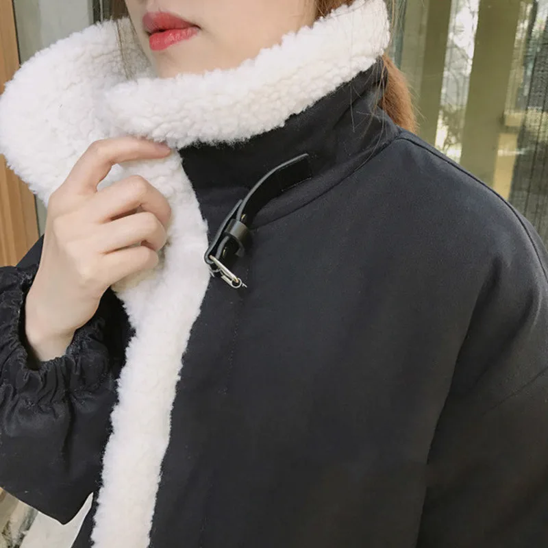 Women 2023 Autumn Loose Parkas Thickened Coats Cotton-padded Jackets Mid-length Winter Imitation Lamb Wool Coat Windbreaker Lady