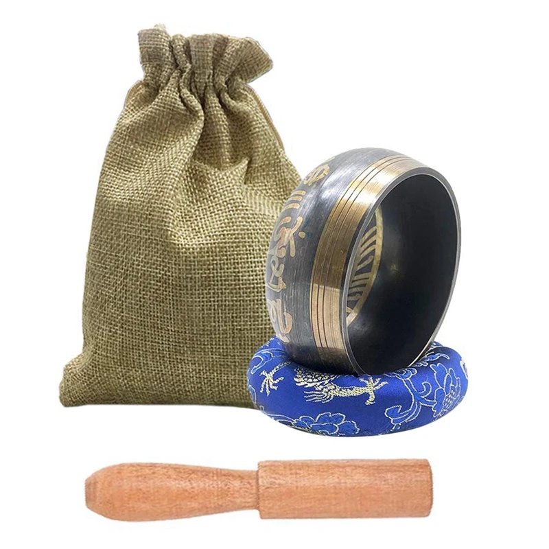 

Tibetan Singing Bowl Setwith New Dual-End Striker&Cushion for Meditation Yoga Spiritual Healing Mindfulness Heart Peace
