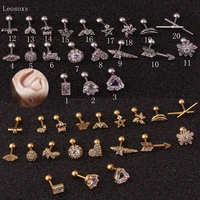 leosoxs 2pcs trend stainless steel diamond leaf crown geometric ear bone nail human body piercing jewelry