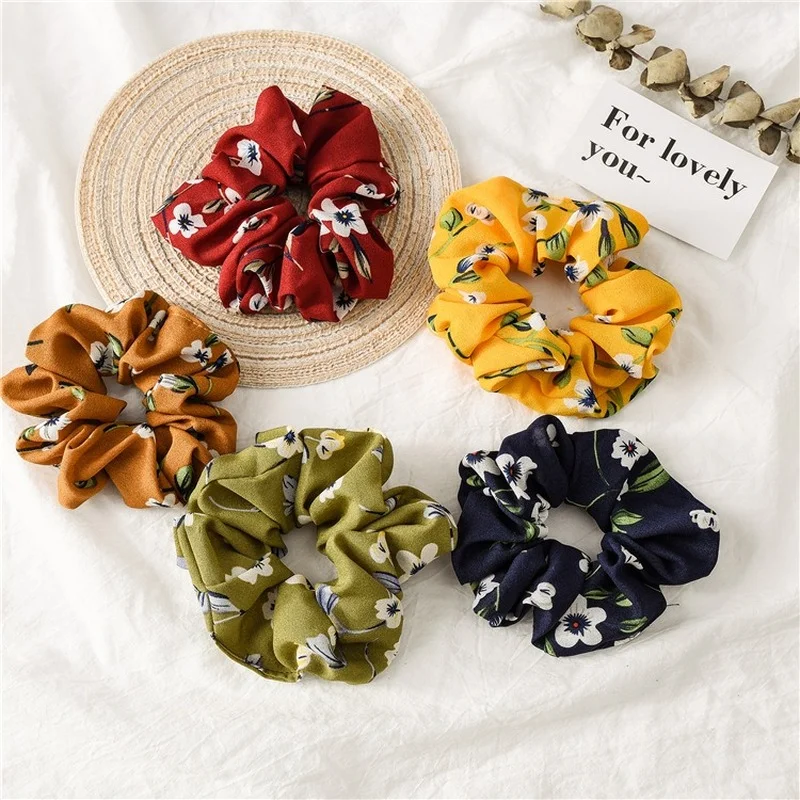 

Elegant Floral Print Scrunchies For Women Hair Accessories Fashion Soft Elastic Rubber Hair Band Girl Ponytail Holder Hair Ties