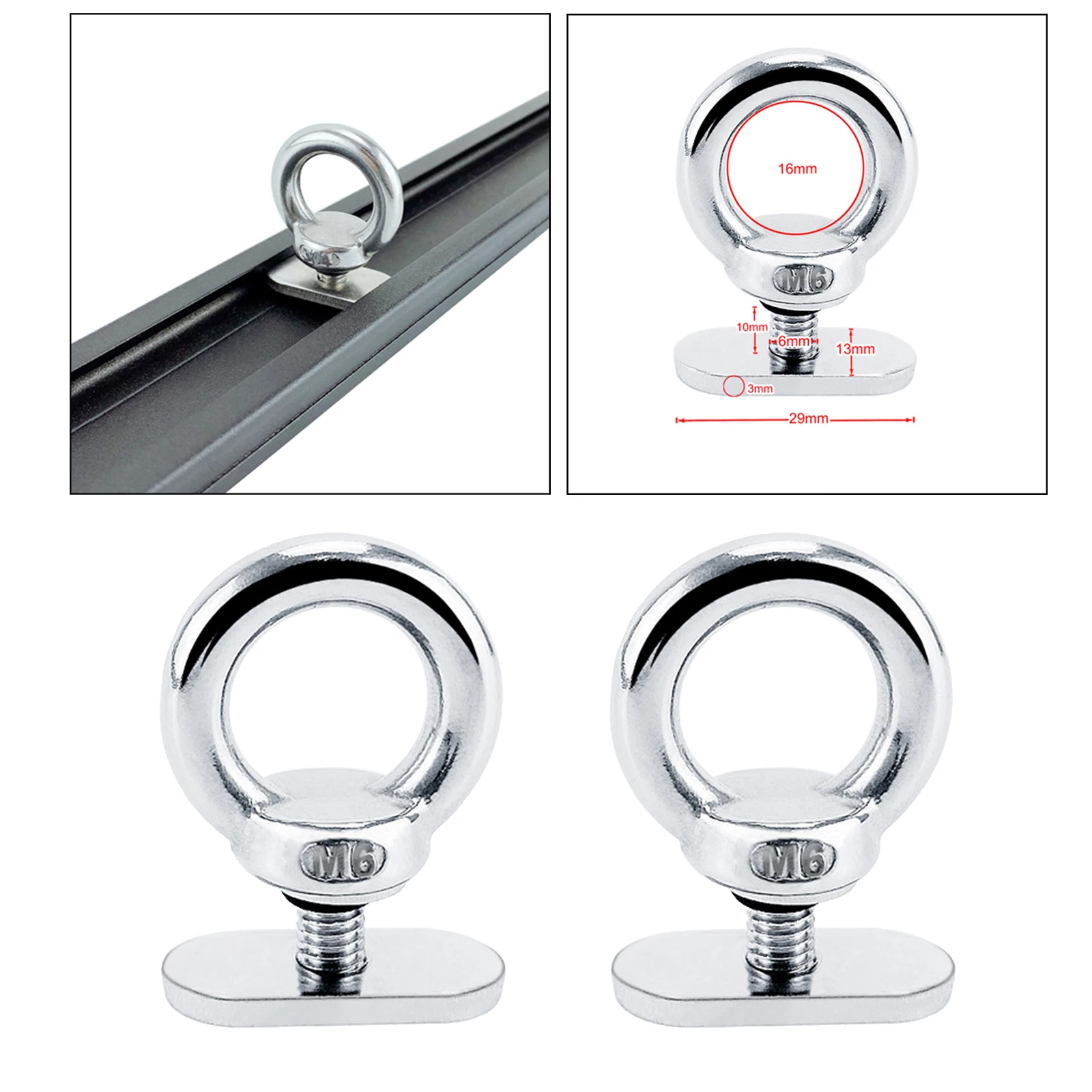 

2x Stainless Steel Marine Kayak Track Rail Eyelet Hardware Eyelet Holder