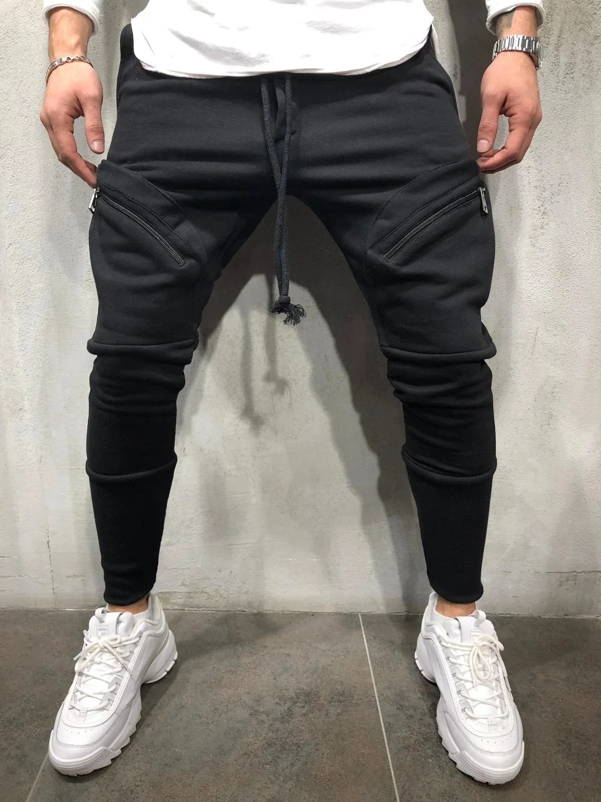 

Men's Casual Sports Zipper Pocket Jogging Men's Trousers Men Full Length Pencil Pants Pockets Trackpants