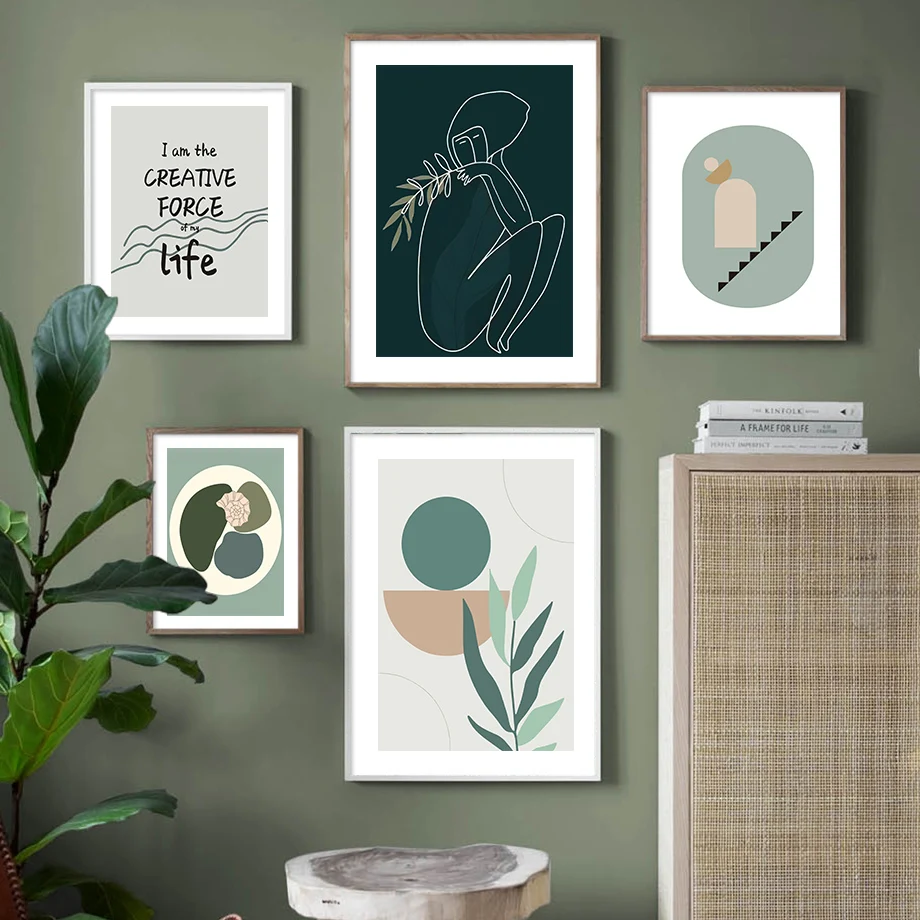 

Green Botanic Color Block Line Abstract Wall Art Canvas Painting Nordic Posters And Prints Wall Pictures For Living Room Decor