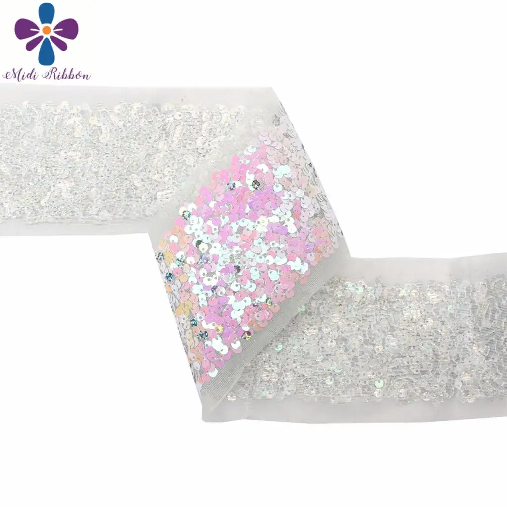 3&quot75mm Scatter Sequin Tape (Back Side with Tulle 9.5cm Width Added 1cm Edge) 25.5yards/Pack (3*8.5y/roll) DIY Hairbow Neon Pink | Дом и