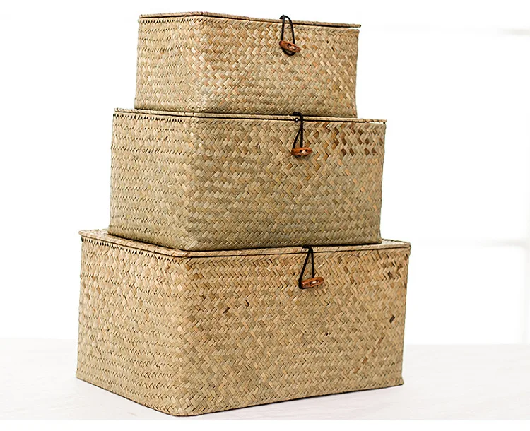 Соломенная плетеная коробка для хранения настольный контейнер косметических