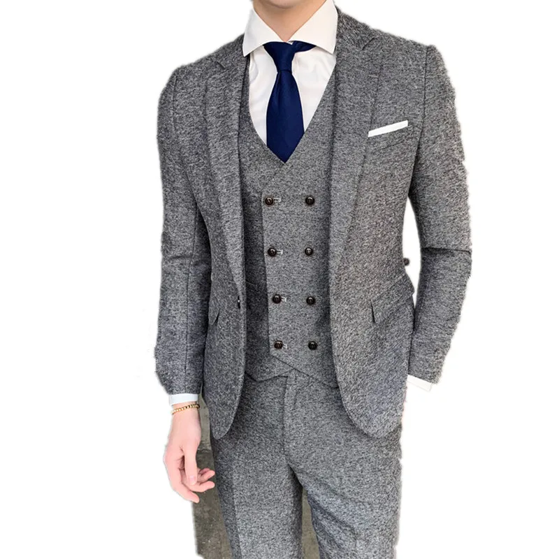 

Мужской приталенный костюм из 3 предметов, блейзер и брюки, жилет, модный мужской деловой Повседневный формальный костюм в стиле ретро