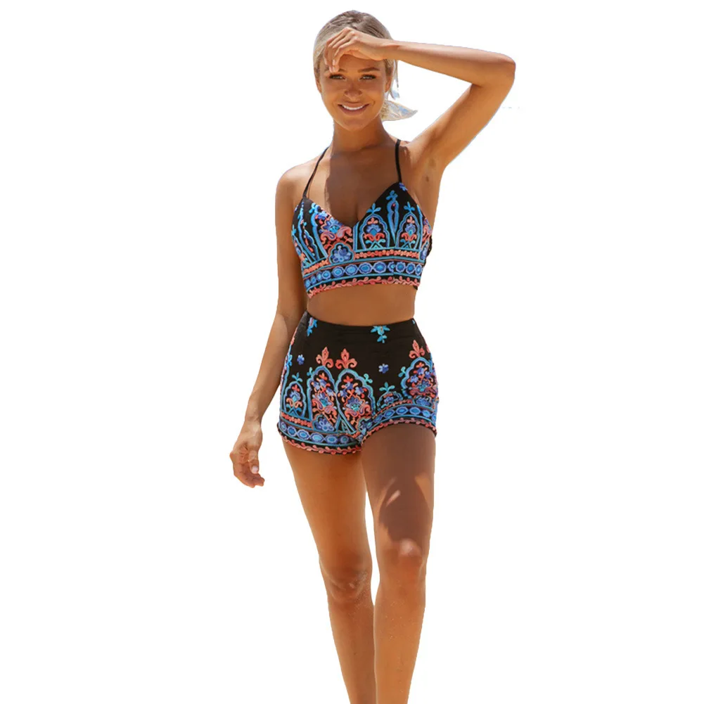 Сексуальный купальник на бретельках из двух частей бикини Женский Бандаж