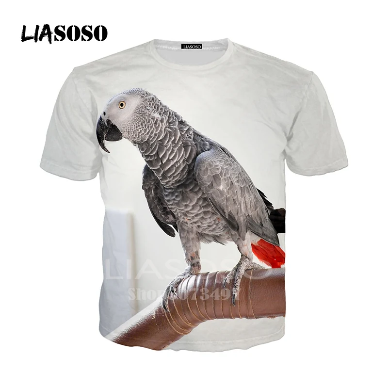 Футболка унисекс с 3D принтом африканского серого попугая Прямая