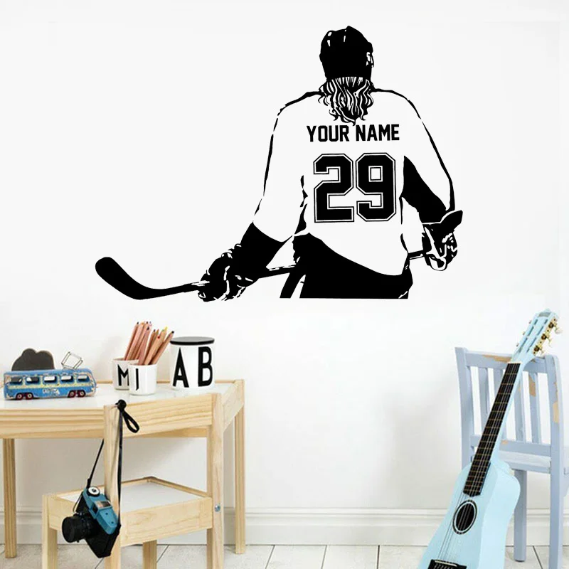 

Hockey Girl Decal - Choose your NAME and NUMBERS Personalized Custom Hockey Player Vinyl Sticker Decor Kids Bedroom 3D33