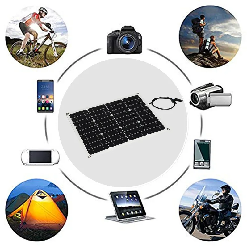 Flexible Solar Panel Kit 100W 18V Portable Charger Home System 5V USB For Phone 12V RV Car Boat Camping Battery Waterproof | Электроника