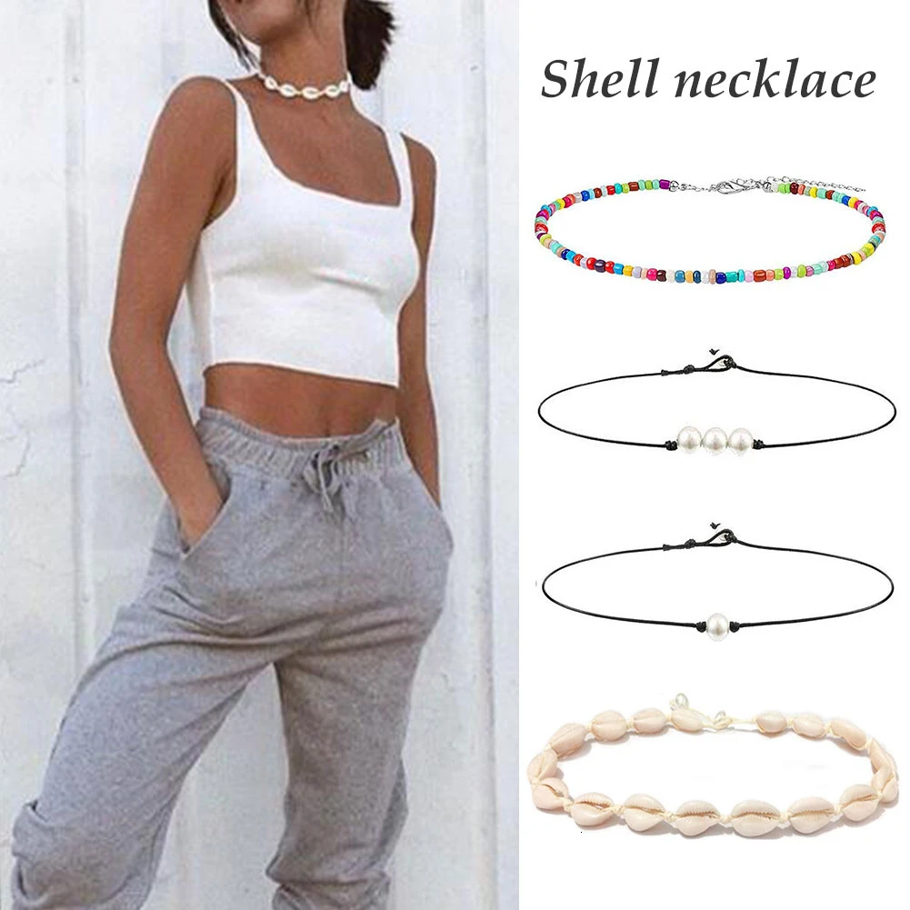 Оболочки Цепочки и ожерелья для Для женщин Boho колье набор Гавайская чипы