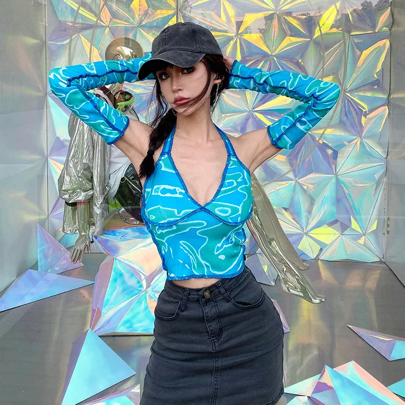 

Long Sleeve Top Stitched Lace Up Neck Crop Corset Tops Gothic Clothes Fashion Hip Hop V-neck Sexy Women's Shirt 2021 Sailor Moon
