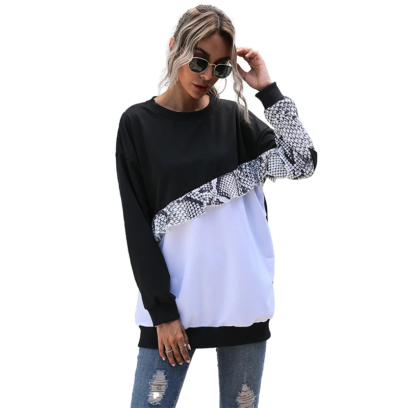 

Serpentine Loose Oversize Women's Sweatshirts Patchwork Black White Casual Style Pullover Fashion Streetwear