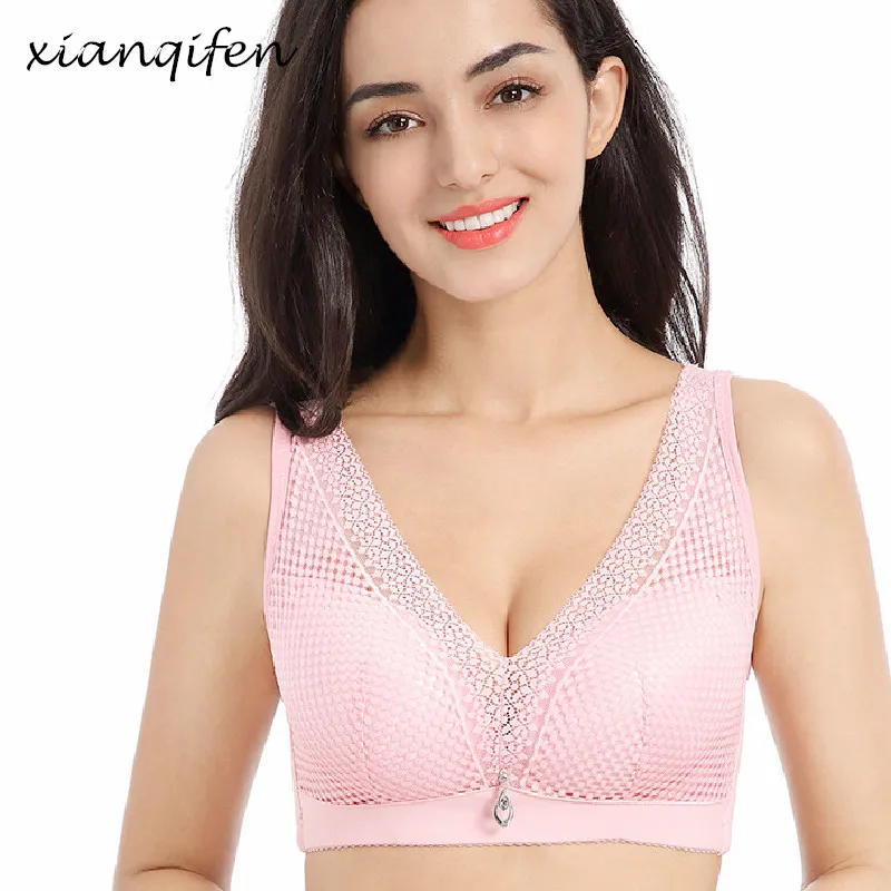 

Xianqifen ultra thin bralette sexy lingerie wireless summer deep V bras for women lace brassiere young girl push up minimizer bh