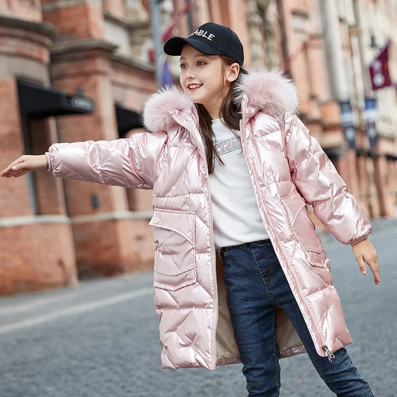 

Girls down jacket long thickening in the new winter 2021 western style is natural children with TongLiang winter coat