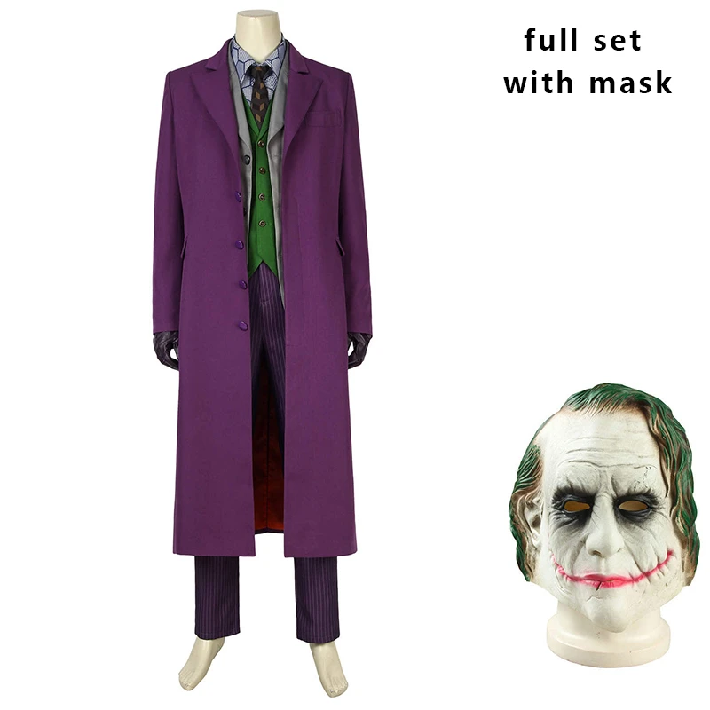 full set with mask DC Темный рыцарь: возвращение костюм Джокера Косплей Бэтмен жилет с маской рубашка костюм Блейзер взрослый Хит Леджер Хэллоуин на заказ - Цвет: full set with mask
