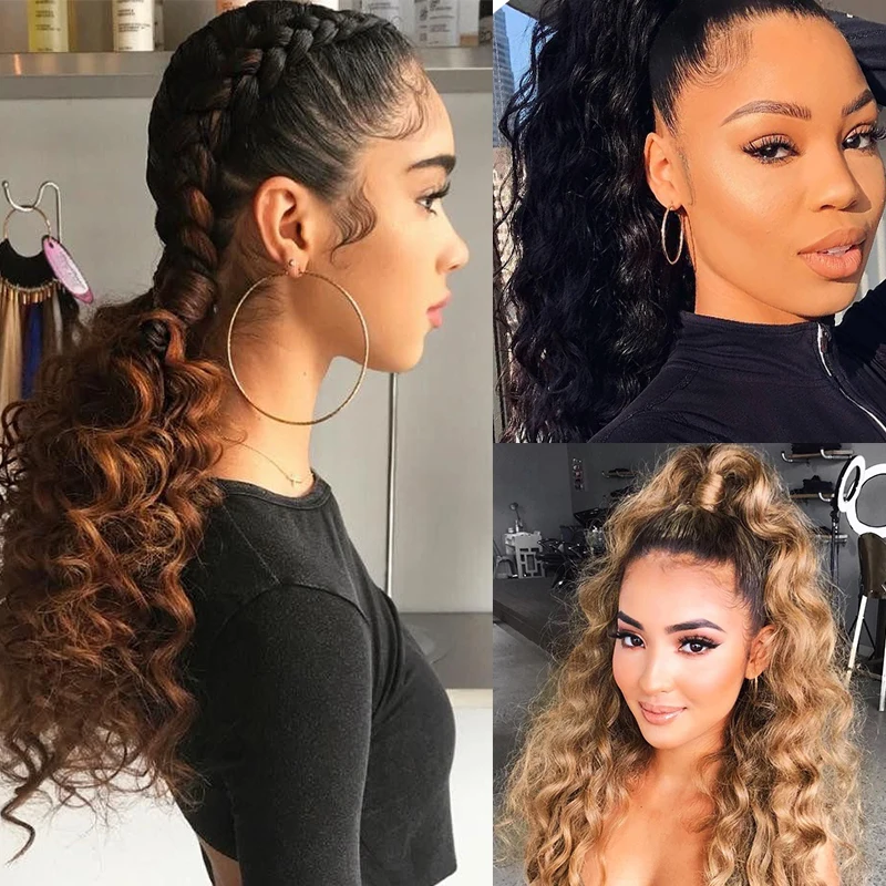 LUPU длинная Кукуруза кудрявая обертка вокруг конского хвоста с заколками