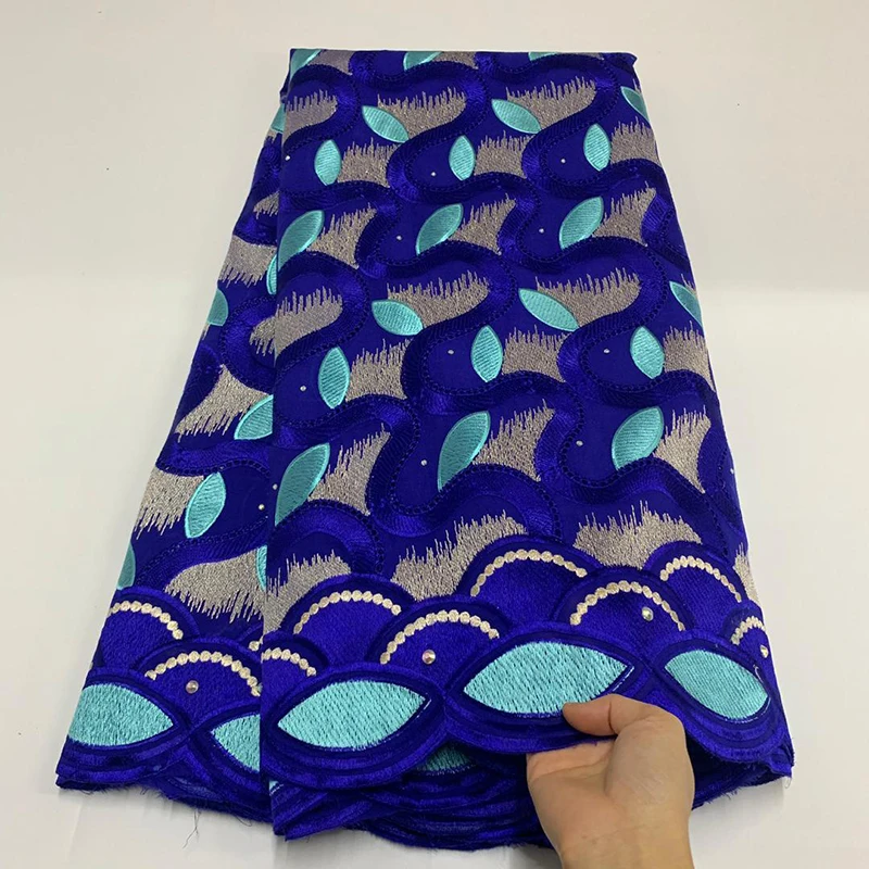 

Royal Blue Color Nigerian Cotton Material Lace Fabric Beautiful Embroidery Swiss Voile Lace For Sewing Women Dress