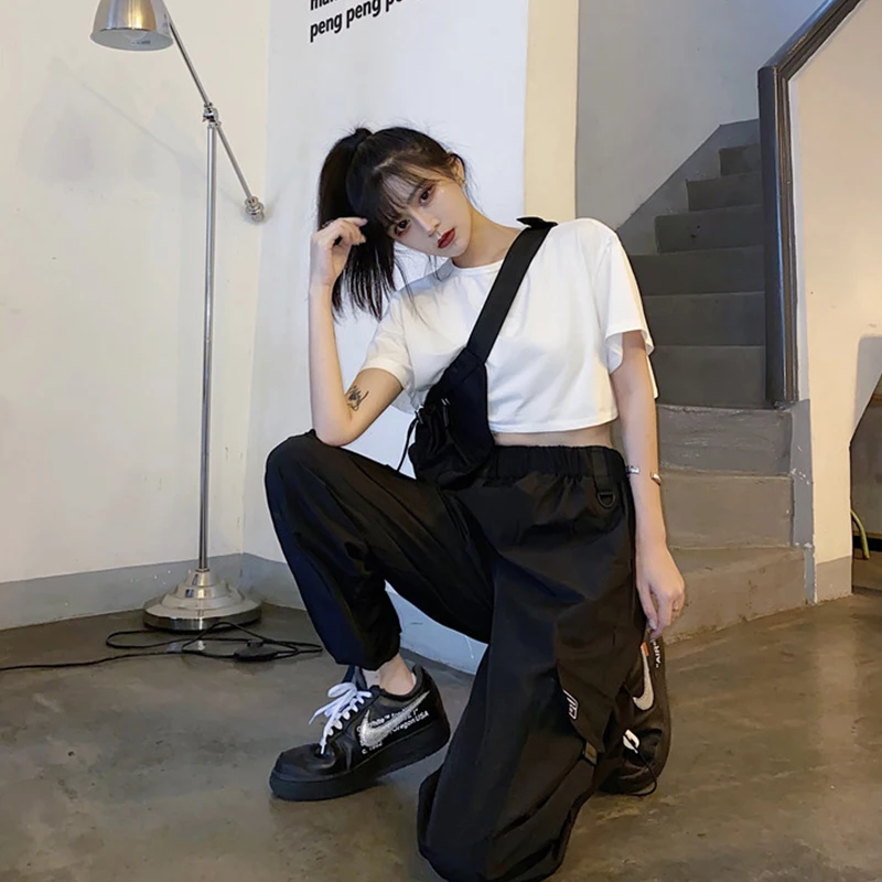 Брюки карго с большими карманами женские свободные штаны завышенной талией