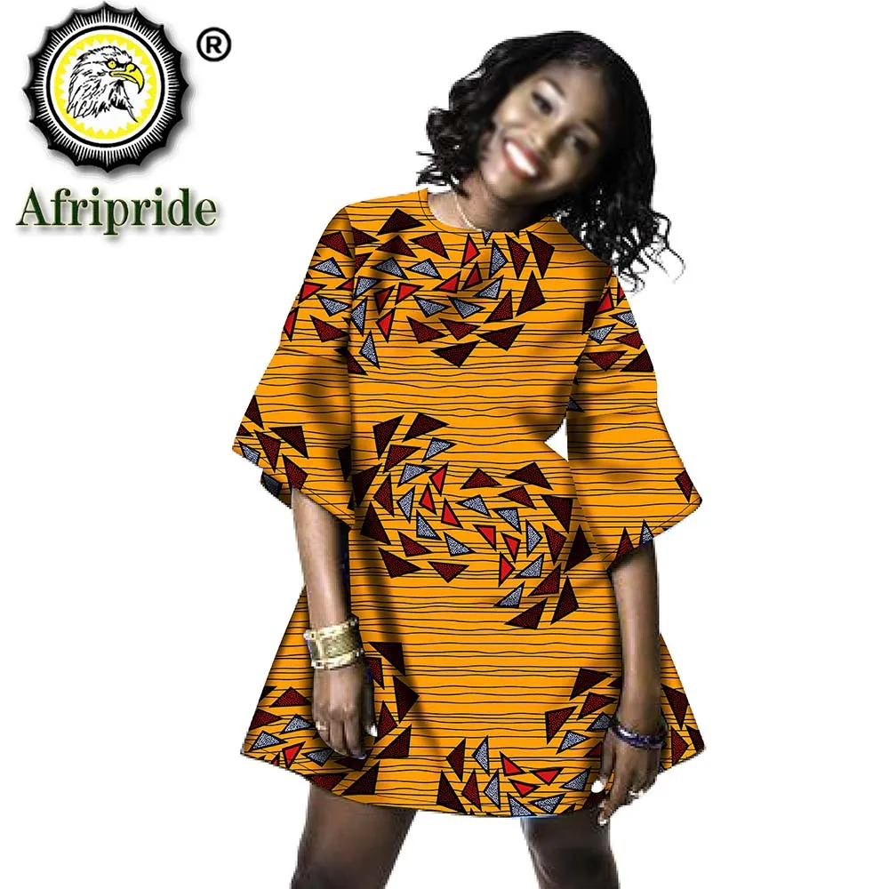 

African clothes for women ankara print o neck mini length dress bazin riche wax batik floral outfits AFRIPRIDE S1925105