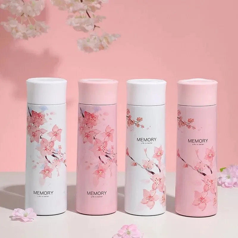 

Creative Cherry Blossom Cup 304 Stainless Steel Bottle Vacuum Thermos Easy To Carry Couple Mug Tumbler Cup Holiday Gift