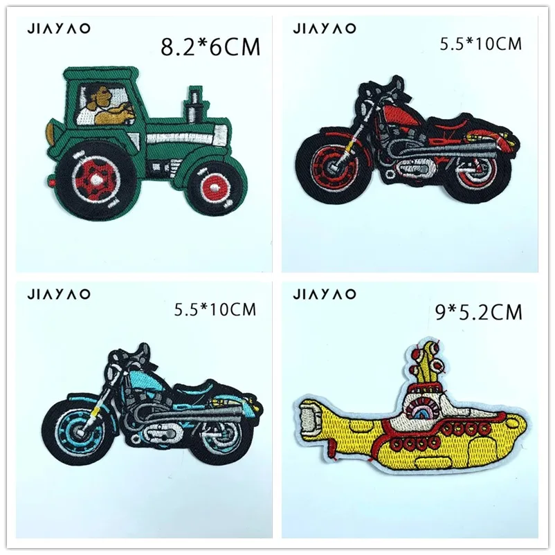 Вышивка патч мультфильм DIY автомобиль цвет мотоцикл подводная лодка трактор для детской одежды термо-клейкие наклейки для одежды