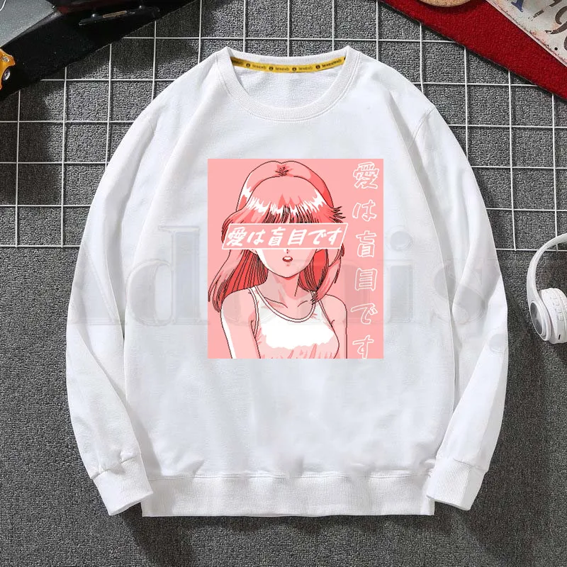 

Vaporwave Aesthetic Harajuku Japanese Girl 90S Hoodies Sweatshirt Print Trend Mens Clothes Hip-Hop Male Crewneck Hoodies Men