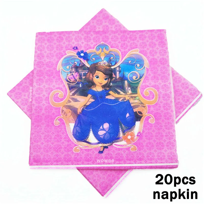 20pc Napkin 108*180 см скатерть принцессы Софии для вечеринки на день рождения, принадлежности для детского душа, тема мультфильма для детей, сувениры Софии, настольные тканевые украшения - Цвет: 20pc Napkin
