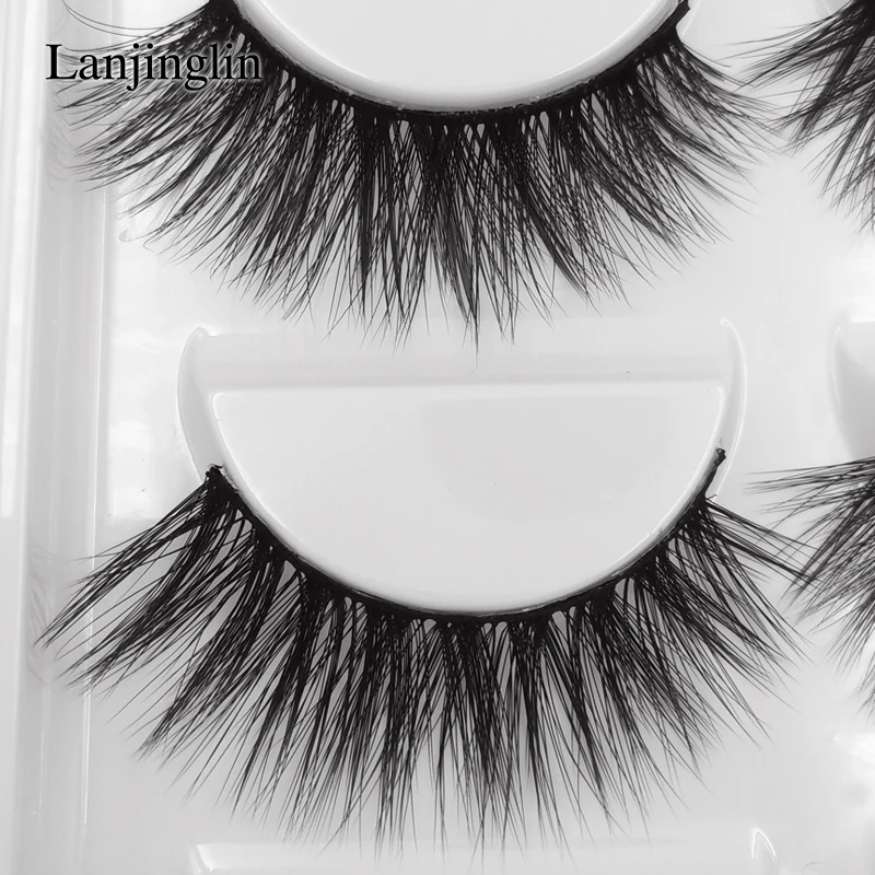 LANJINGLIN 50 boxes/lot natural long mink eyelashes faux cils soft volume 3d lashes hand made false eyelashes wholesale G6