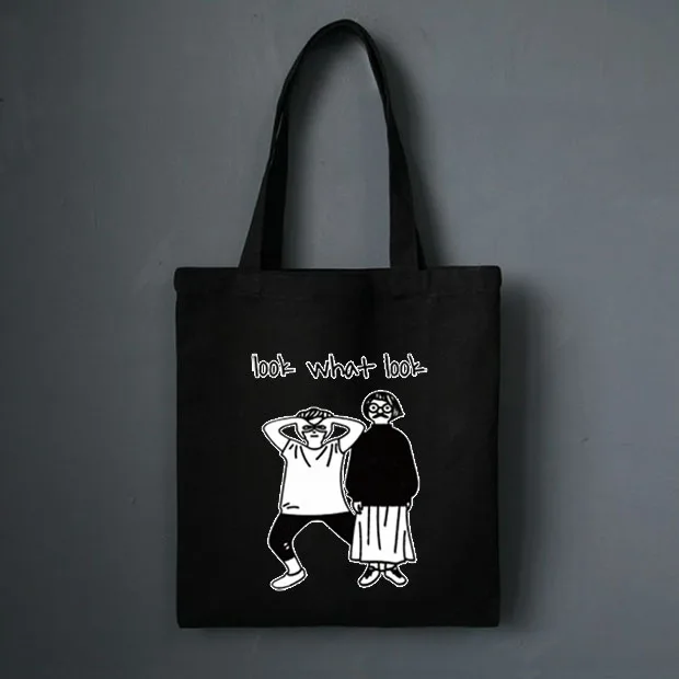 

Women Canvas Shoulder Bags Letter Cartoon Printing Shopping Bags Eco Reusable Girls Casual Handbags School Bags White Black