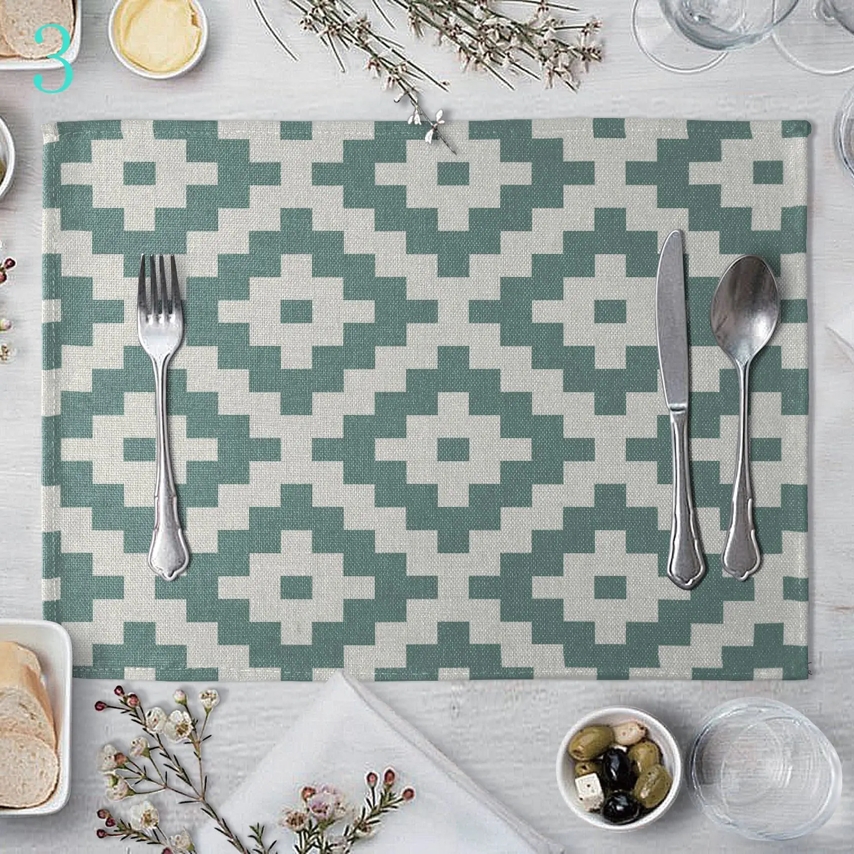 

Geometric Table Mat Stripes Pattern Linen Western Pad Placemat Insulation Kitchen Accessories Dining Table Mat Bowls Coasters