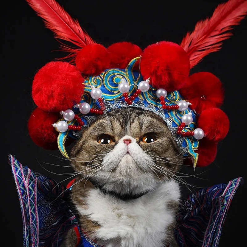 

Funny Pet Dog Cat Costume Chinese Traditional Peking Opera Role Cap Hat For Cat Dog new year Fancy Dress Up pet hat hairband