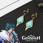 Модные аниме Genshin ударные серьги для косплея Kaeya Alfa ich золотые ромбы синие кристаллы ушные клипсы тартаглия Keqing Zhongli Qiqi