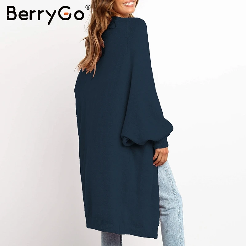 BerryGo Повседневный свитер с длинным рукавом кардиган женский негабаритный