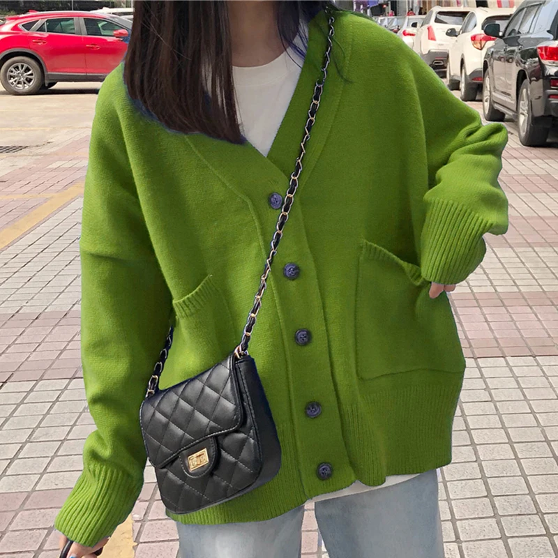 Кардиган куртка Женский вязаный свитер с длинным рукавом свободная модная