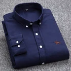 Мужская рубашка из ткани Оксфорд, однотонная классическая Темно-синяя рубашка с длинным рукавом, Корейская одежда, тканевые рубашки