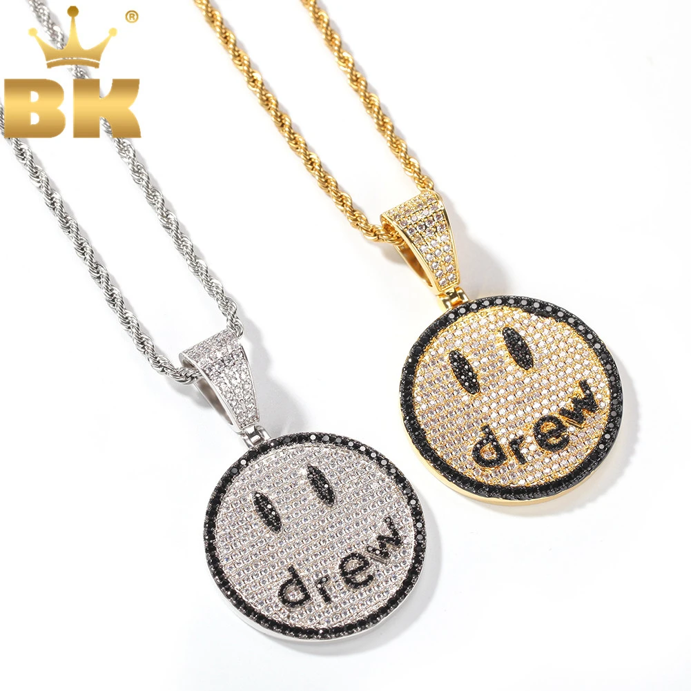 

THE BLING KING Smile Letter Pendant Necklaces Gold Silver Color Chain Stainless Steel For Men Fashion Jewelry
