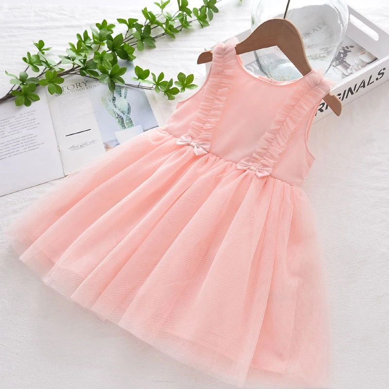 

Keelorn Children Casual Summer Dress 2021 Toddler Girls Solid Vest Mesh Vestidos Kids Sleeveless Princess Costumes For Girl