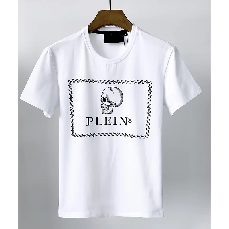 

2022 short sleeve t-shirt men's simple skull print PP European and American fashion pure cotton summer pied plein round neck top